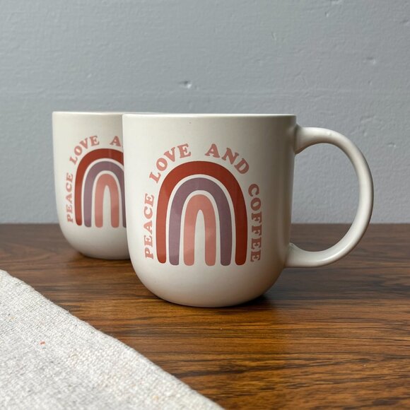 2 Stoneware Coffee Mugs Pease Love and Coffee Life at Home - Picture 2 of 9